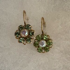 Elegant Floral Earrings with Green and Gold Accents